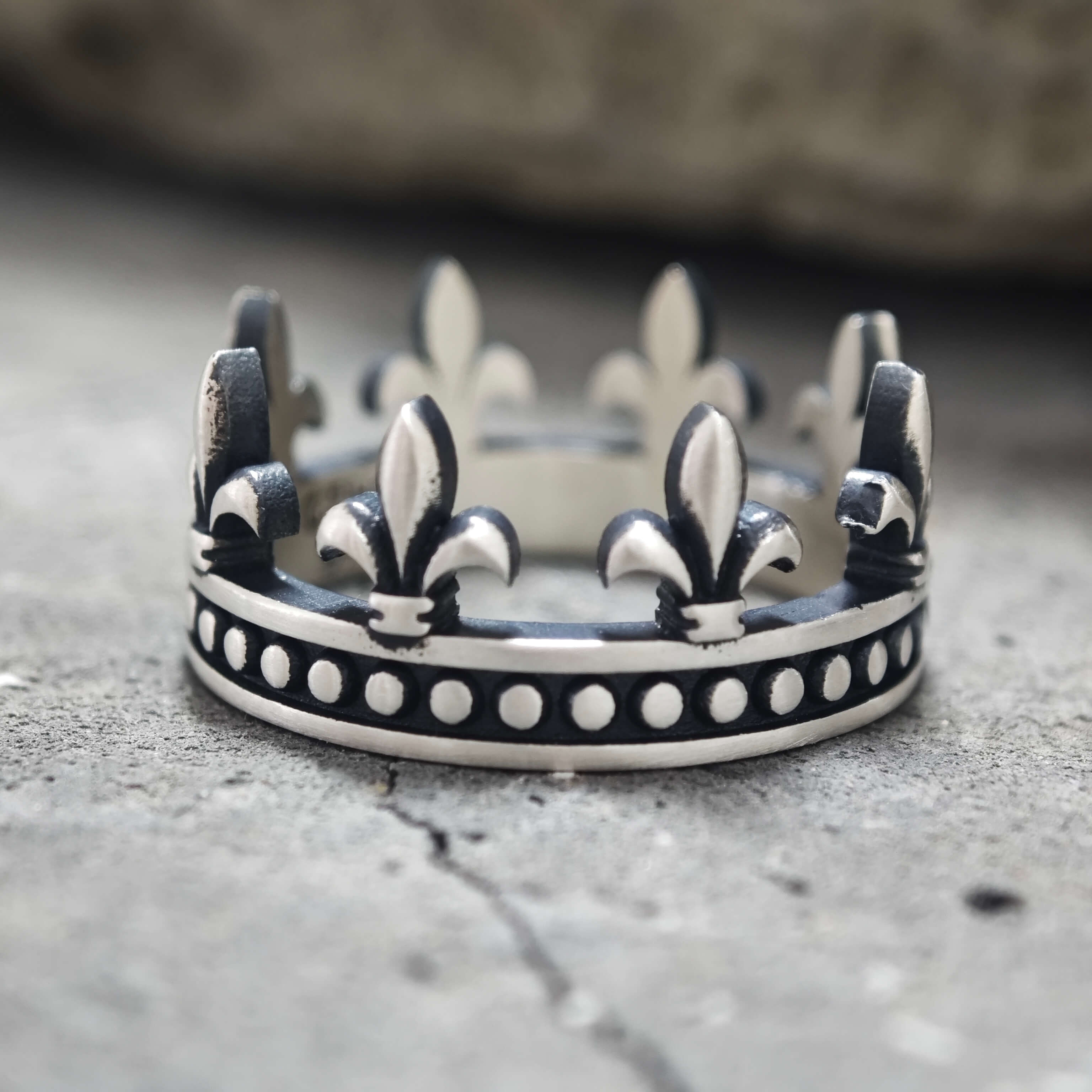 Fleur-de-lis Crown Sterling Silver Ring