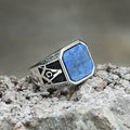 Frosted Lapis Lazuli Masonic Stainless Steel Ring