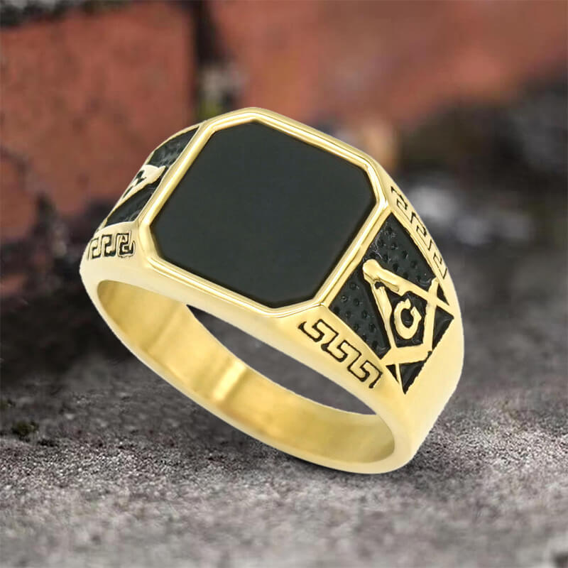 Frosted Lapis Lazuli Masonic Stainless Steel Ring