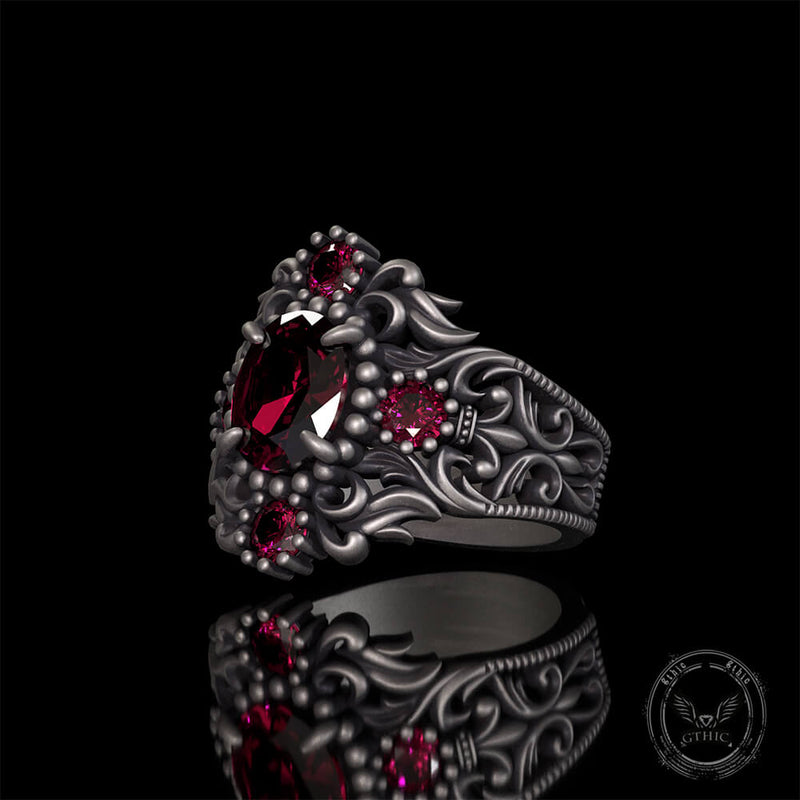 Gem-set Hollow Sterling Silver Gothic Ring