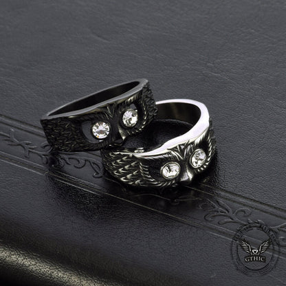 Gem-set Owl Stainless Steel Ring