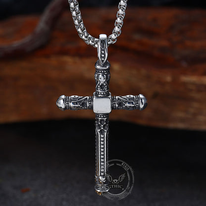 Gemstone Cross Skull Stainless Steel Pendant