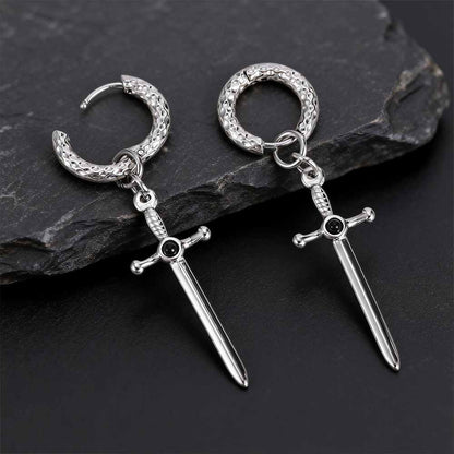 Gemstone Sword Cross Stainless Steel Earrings