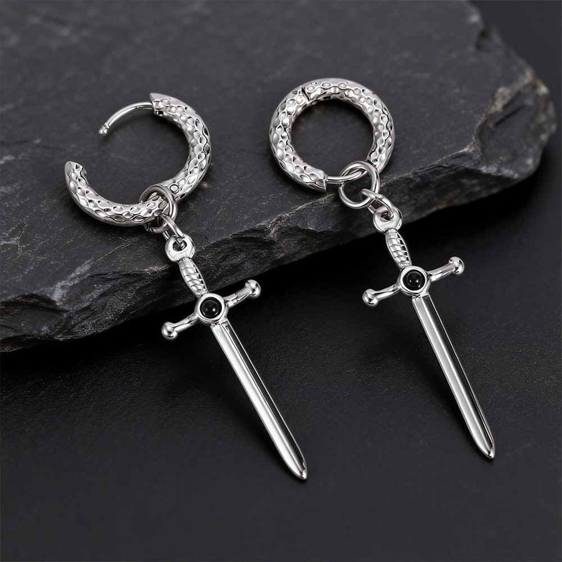 Gemstone Sword Cross Stainless Steel Earrings