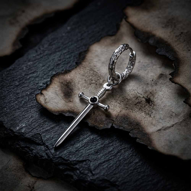 Gemstone Sword Cross Stainless Steel Earrings