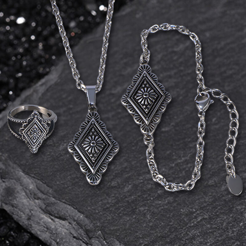 Geometric Pattern Stainless Steel Jewelry Set
