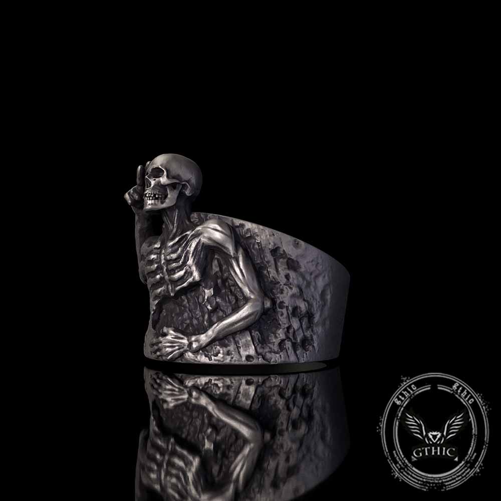 Half Skull Salute Sterling Silver Ring