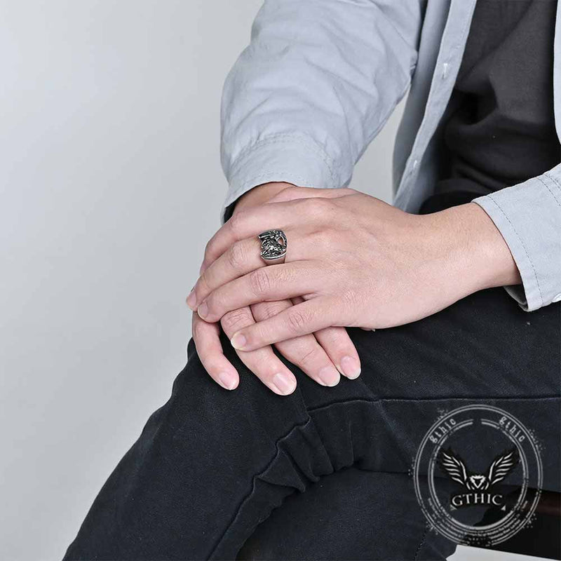 Horseshoe Horse Head Stainless Steel Ring