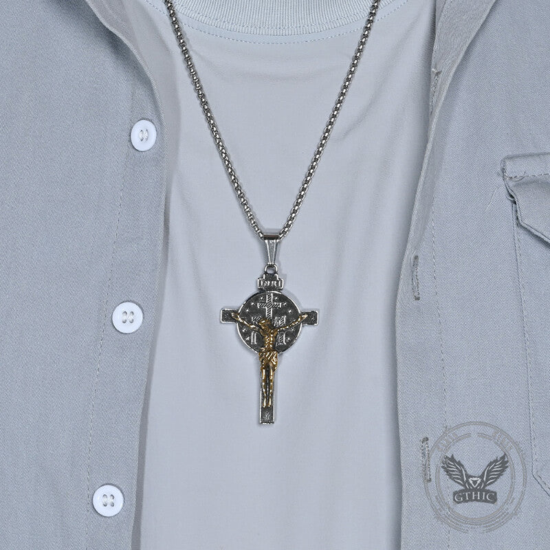 Jesus Suffering Inri Cross Stainless Steel Pendant