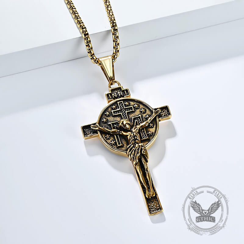 Jesus Suffering Inri Cross Stainless Steel Pendant