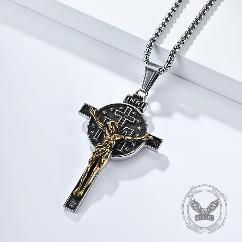 Jesus Suffering Inri Cross Stainless Steel Pendant