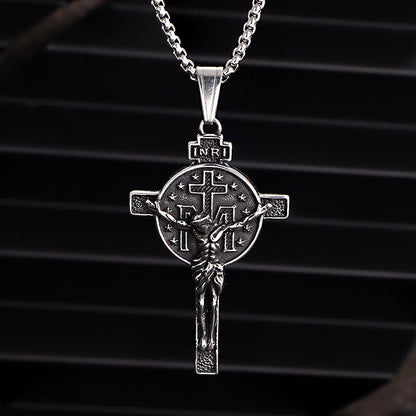 Jesus Suffering Inri Cross Stainless Steel Pendant