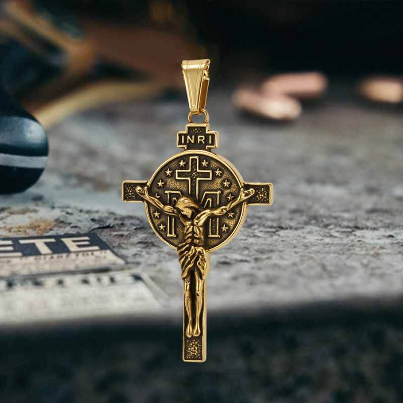 Jesus Suffering Inri Cross Stainless Steel Pendant