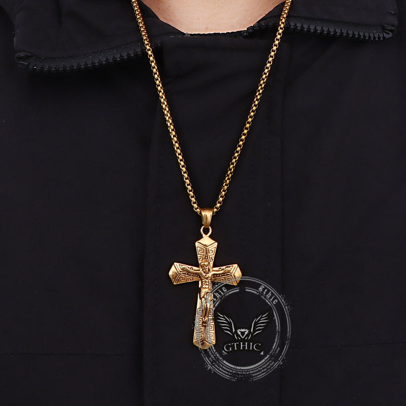 Jesus Suffering Stainless Steel Cross Pendant