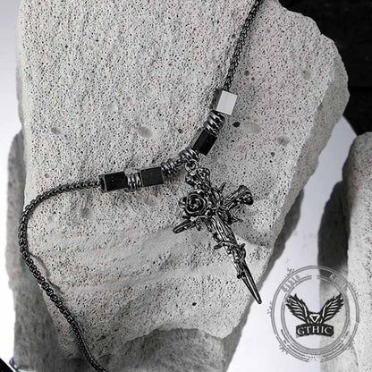 Nail Cross Thorn Rose Alloy Necklace