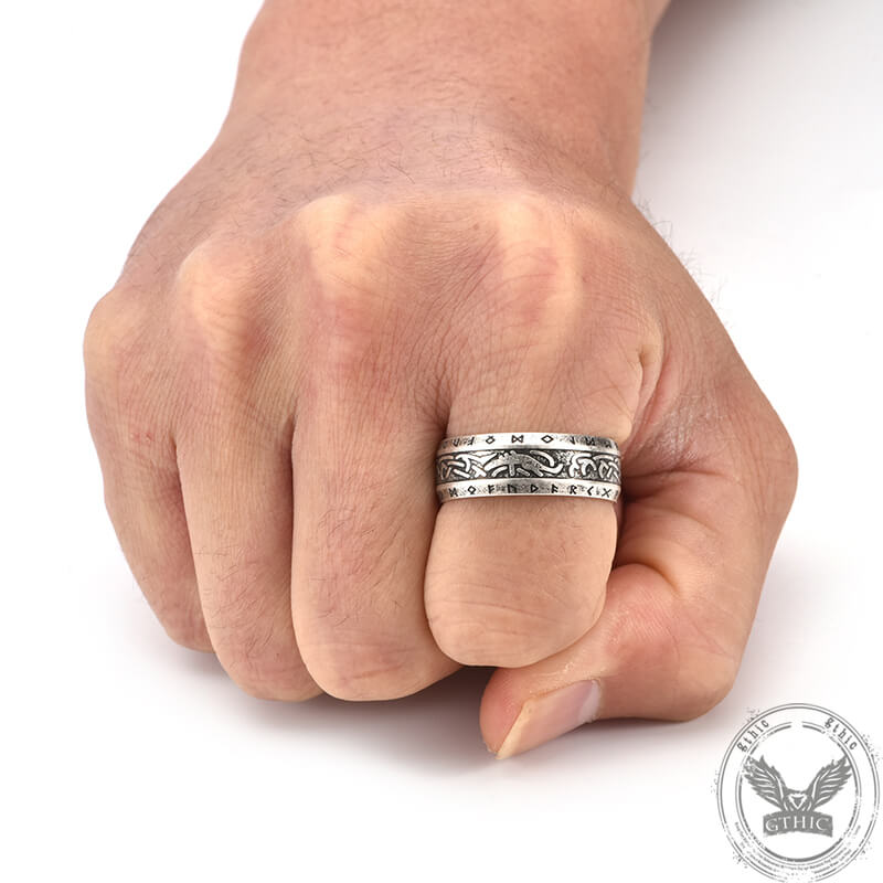 Nordic Runes Stainless Steel Viking Ring