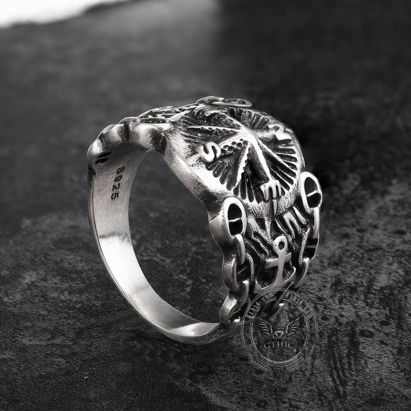 Northern Pirate Compass Sterling Silver Marine Ring