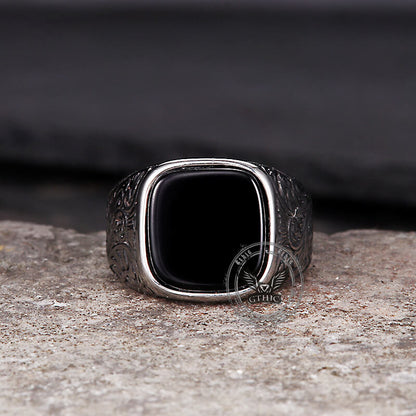 Pattern Square Turquoise Stainless Steel Ring