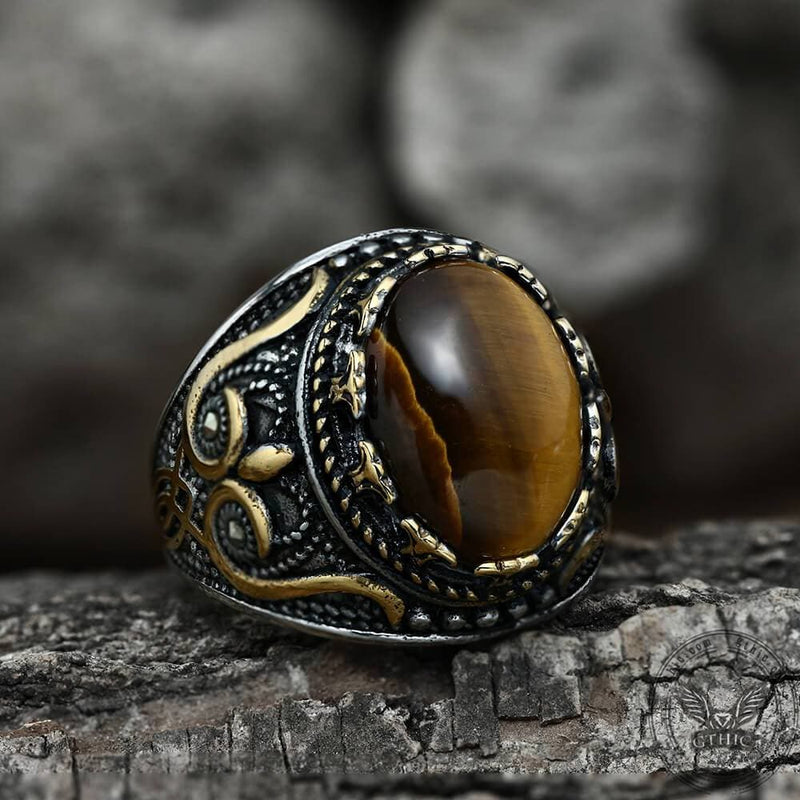 Pattern Turquoise Tiger-eye Stainless Steel Ring