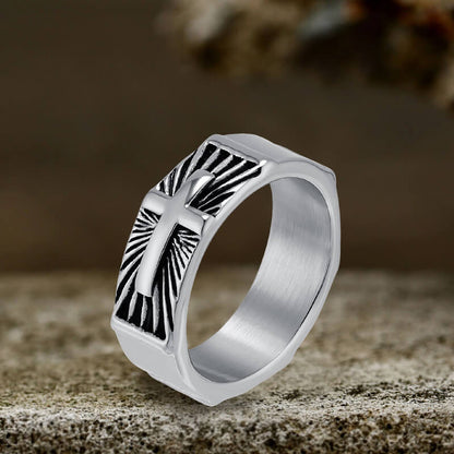 Polished Cross Pattern Stainless Steel Ring