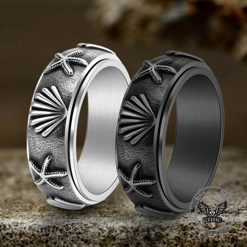 Shell Starfish Stainless Steel Spinner Ring