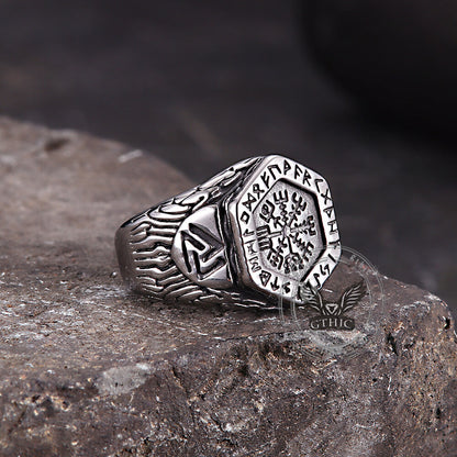 Tree of Life Vegvisir Rune Stainless Steel Viking Ring
