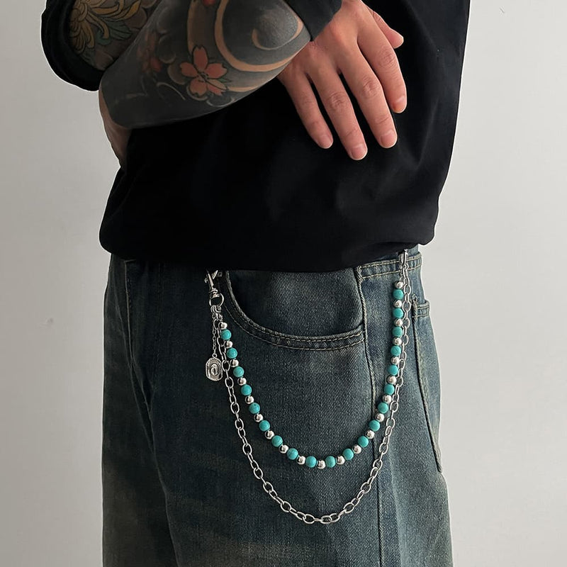 Turquoise Beaded Cowboy Hat Alloy Pants Chain