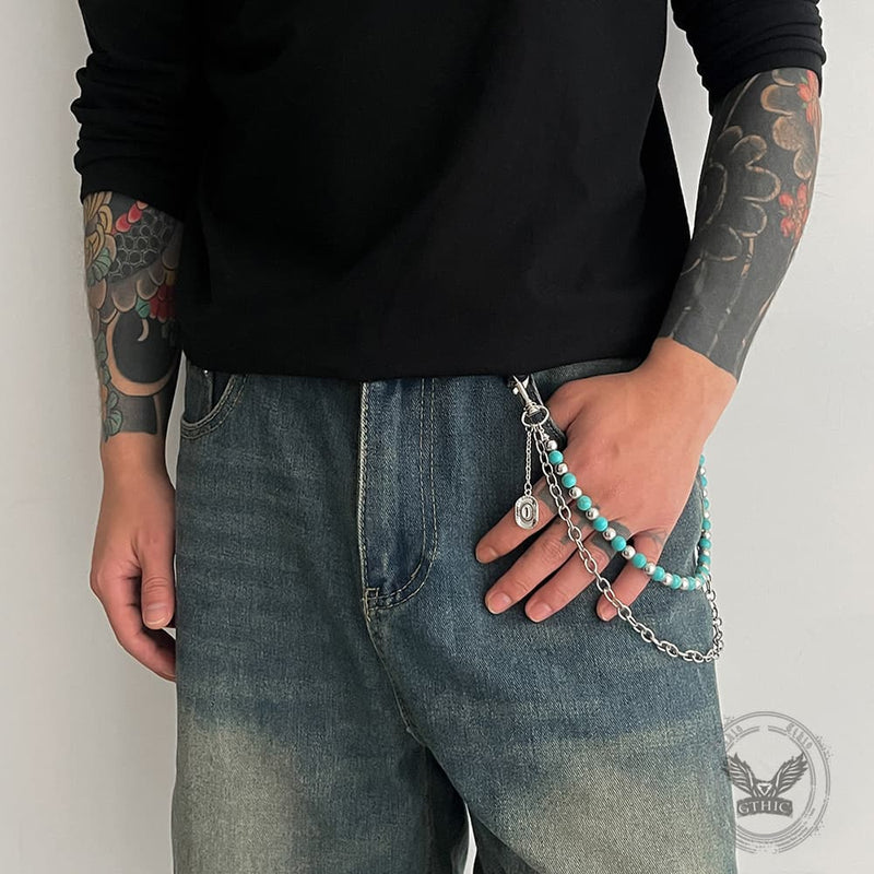 Turquoise Beaded Cowboy Hat Alloy Pants Chain