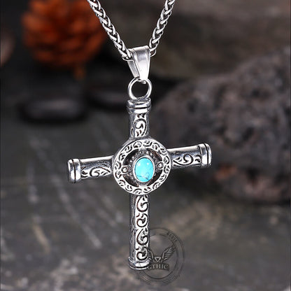 Turquoise Cross Stainless Steel Pendant