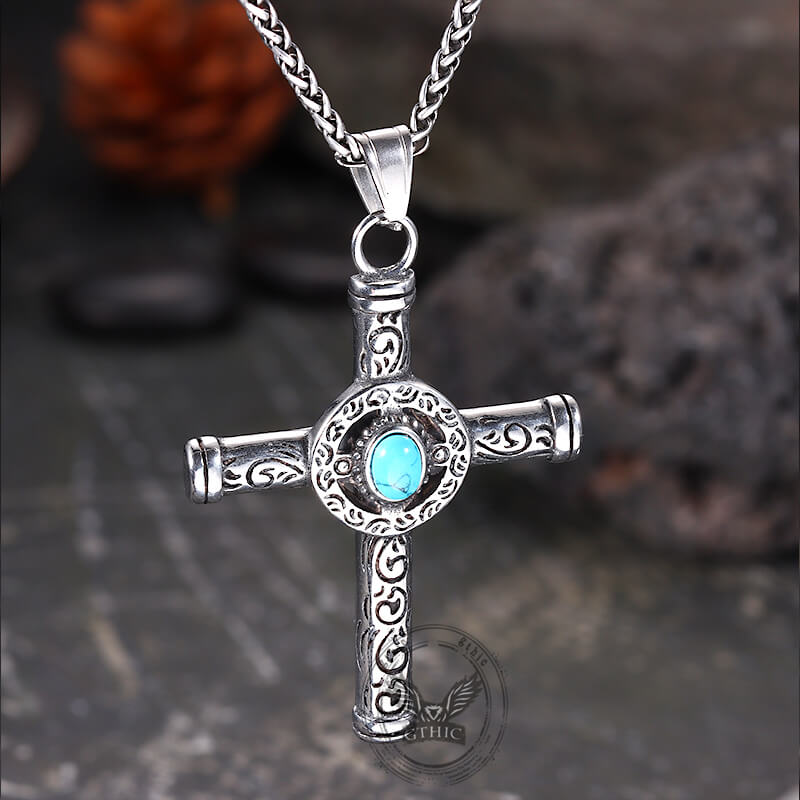 Turquoise Cross Stainless Steel Pendant