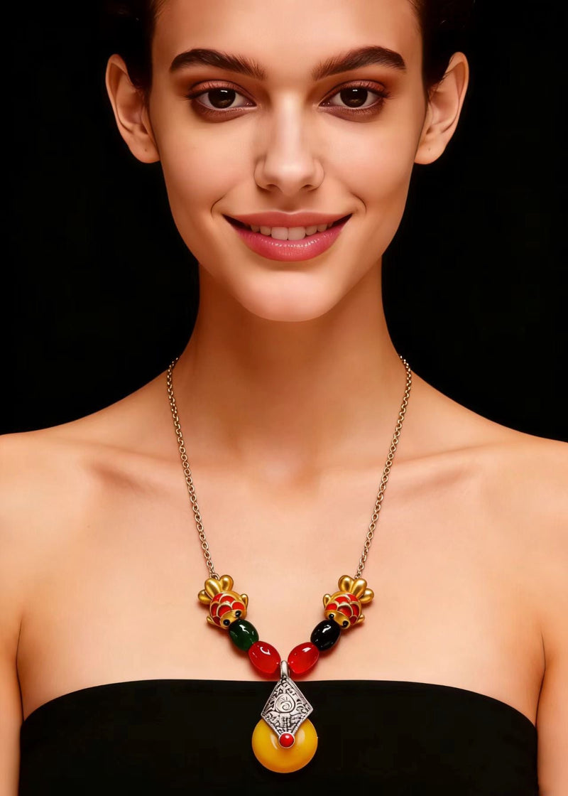 National Style Beeswax Goldfish Gilding Pendant Necklace