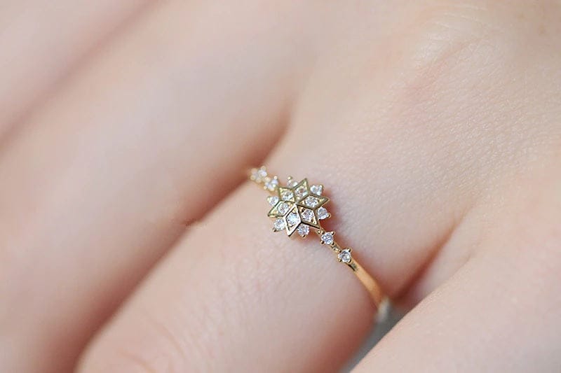 14k Gold Sterling Silver Snowflake Ring