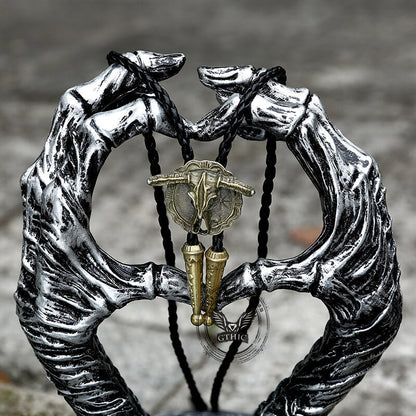 West Bull Skull Alloy Braided Bolo Tie