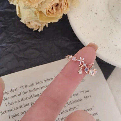 Vivian White Flower Butterfly Ring
