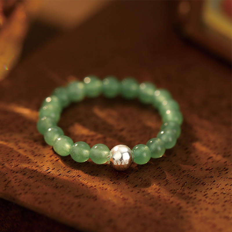 White Jade Black Onyx Crystal Bead Elastic Ring
