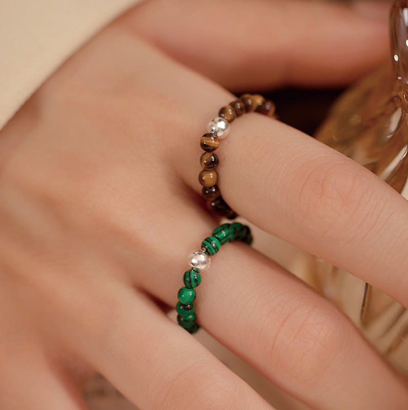 White Jade Black Onyx Crystal Bead Elastic Ring