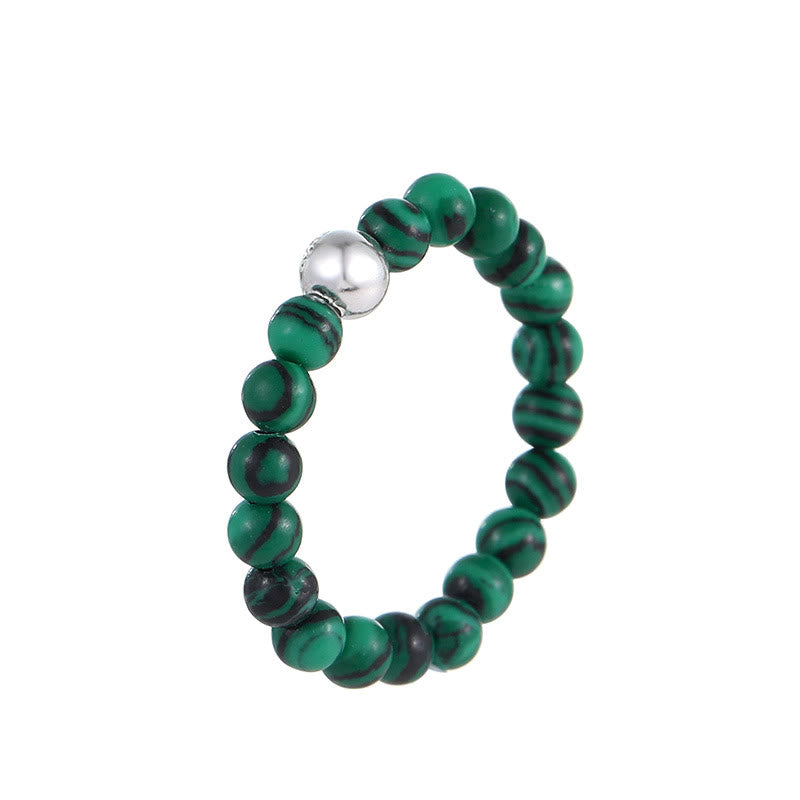 White Jade Black Onyx Crystal Bead Elastic Ring