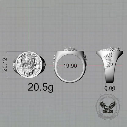 Witch Demon Lightning Skull Sterling Silver Ring