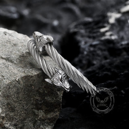 Wolf Head Stainless Steel Open Bracelet