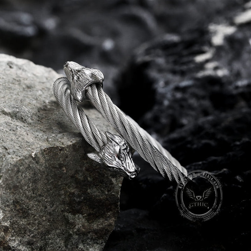 Wolf Head Stainless Steel Open Bracelet