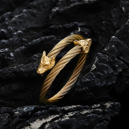 Wolf Head Stainless Steel Open Bracelet