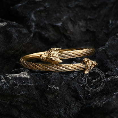 Wolf Head Stainless Steel Open Bracelet
