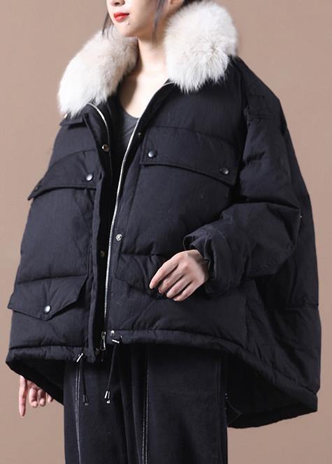 Black Warm Winter Coat Parka Faux Fur Collar Drawstring Coats