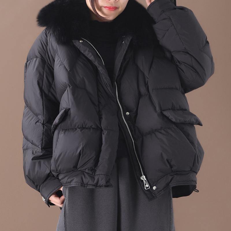 Clothing Down Jacket Winter Outwear Black Fur Collar Drawstring Down Jacket Woman