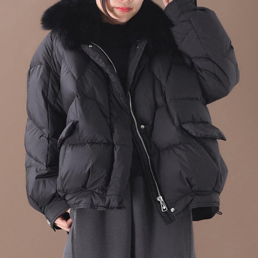 Clothing Down Jacket Winter Outwear Black Fur Collar Drawstring Down Jacket Woman
