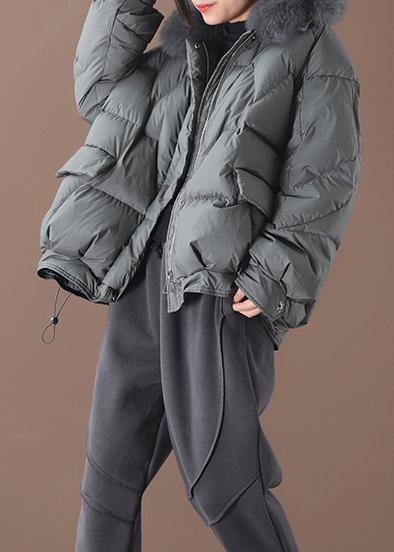 Clothing Down Jacket Winter Outwear Black Fur Collar Drawstring Down Jacket Woman