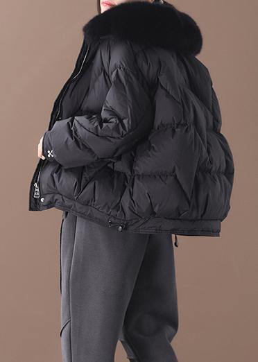 Clothing Down Jacket Winter Outwear Black Fur Collar Drawstring Down Jacket Woman