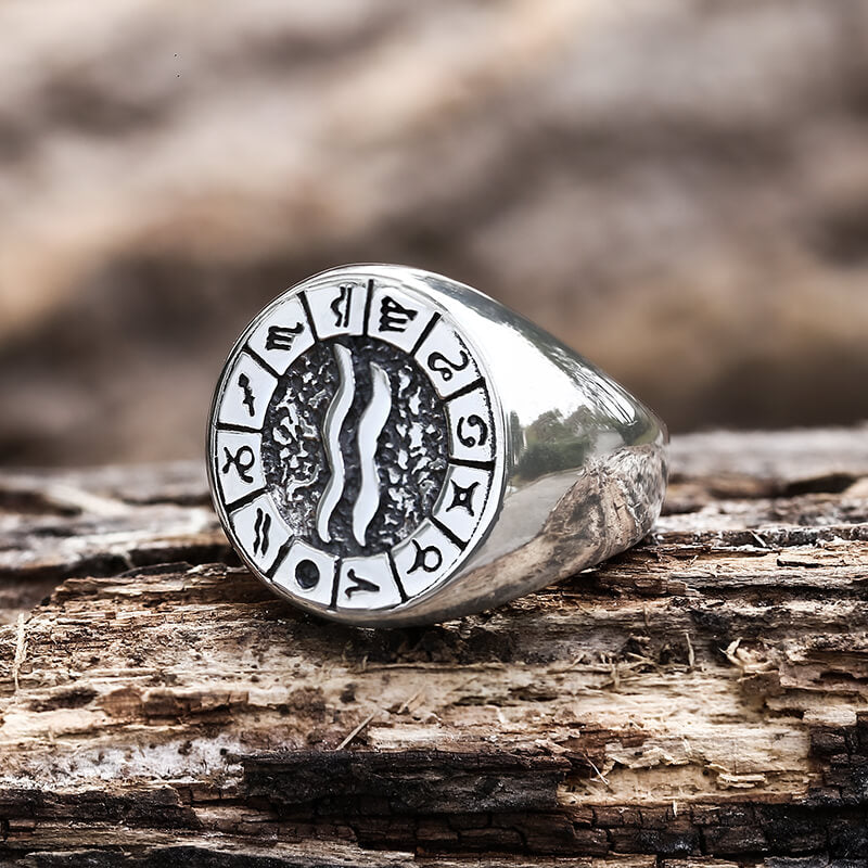 Zodiac Signs Symbol Stainless Steel Ring