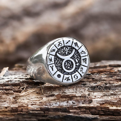 Zodiac Signs Symbol Stainless Steel Ring